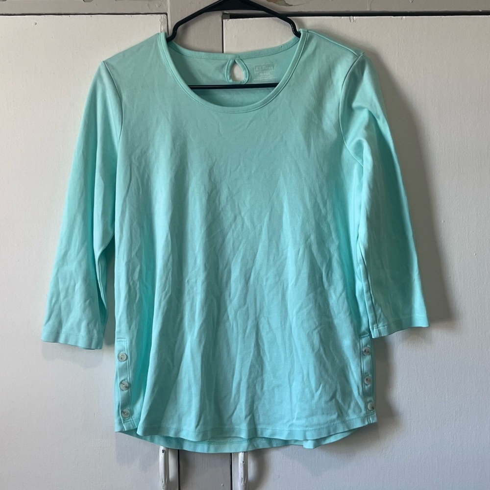 L.L. Bean Aqua Cotton Button-Side Tee Size M